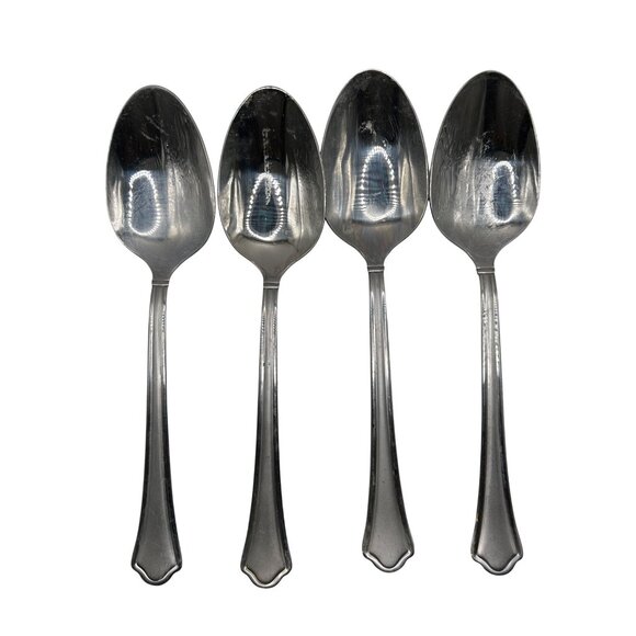 Pfaltzgraff Capri Frost Stainless Steel 4 Soup Spoon 18/0 China Glossy Bevel - Picture 3 of 4